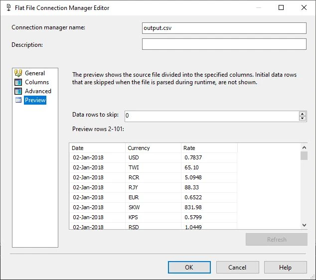SSIS CSV Source File Preview